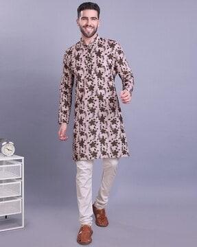 men printed regular fit long kurta