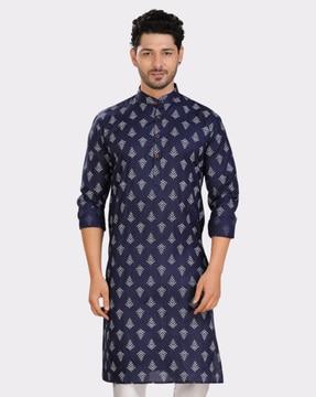 men printed regular fit long kurta