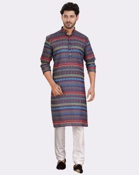 men printed regular fit long kurta