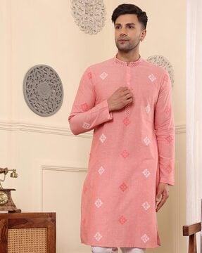 men printed regular fit long kurta