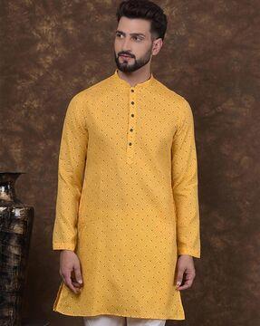 men printed regular fit long kurta