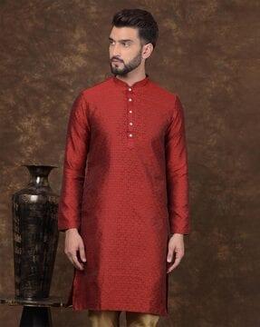 men printed regular fit long kurta