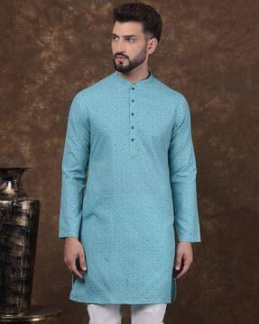 men printed regular fit long kurta