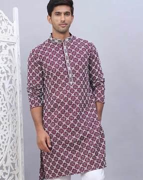 men printed regular fit long kurta