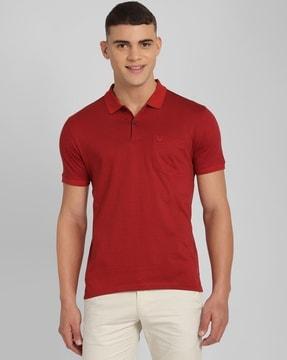 men printed regular fit polo t-shirt with patch pocket