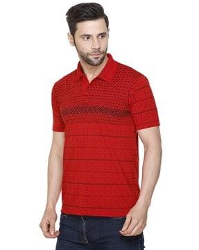 men printed regular fit polo t-shirt with patch pocket