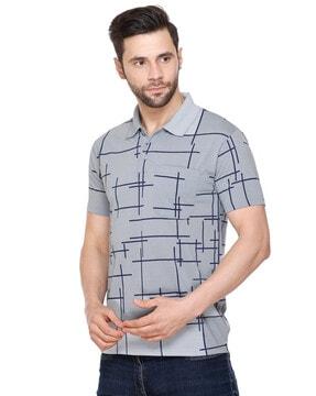 men printed regular fit polo t-shirt with patch pocket