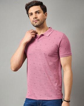 men printed regular fit polo t-shirt with short sleeves