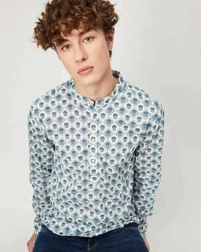 men printed regular fit popover shirt