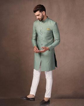 men printed regular fit sherwani