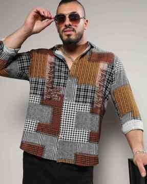men printed regular fit shirt with spread collar