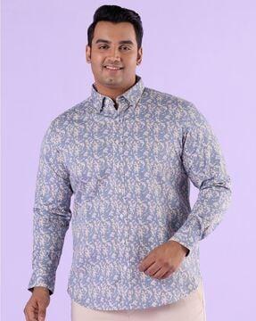 men printed regular fit shirt with spread collar