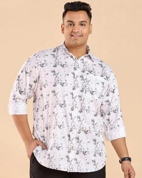 men printed regular fit shirt with spread collar