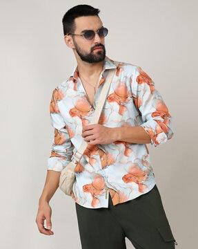 men printed regular fit shirt with spread collar