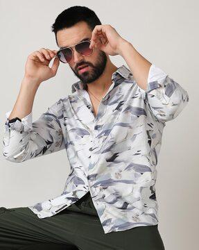 men printed regular fit shirt with spread collar