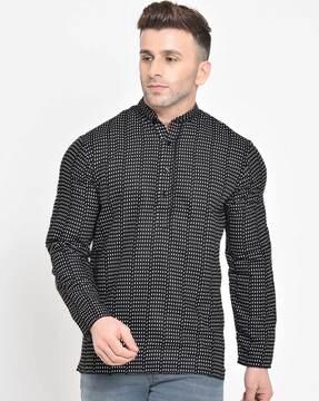 men printed regular fit short kurta with full sleeves