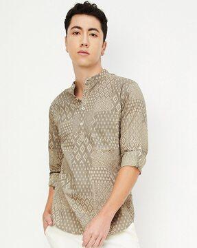 men printed regular fit short kurta