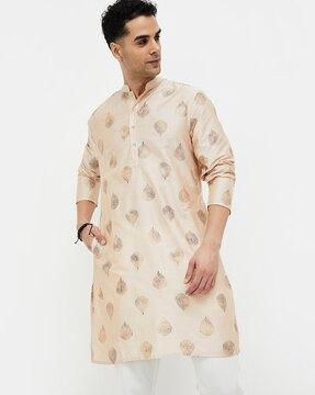 men printed regular fit short kurta