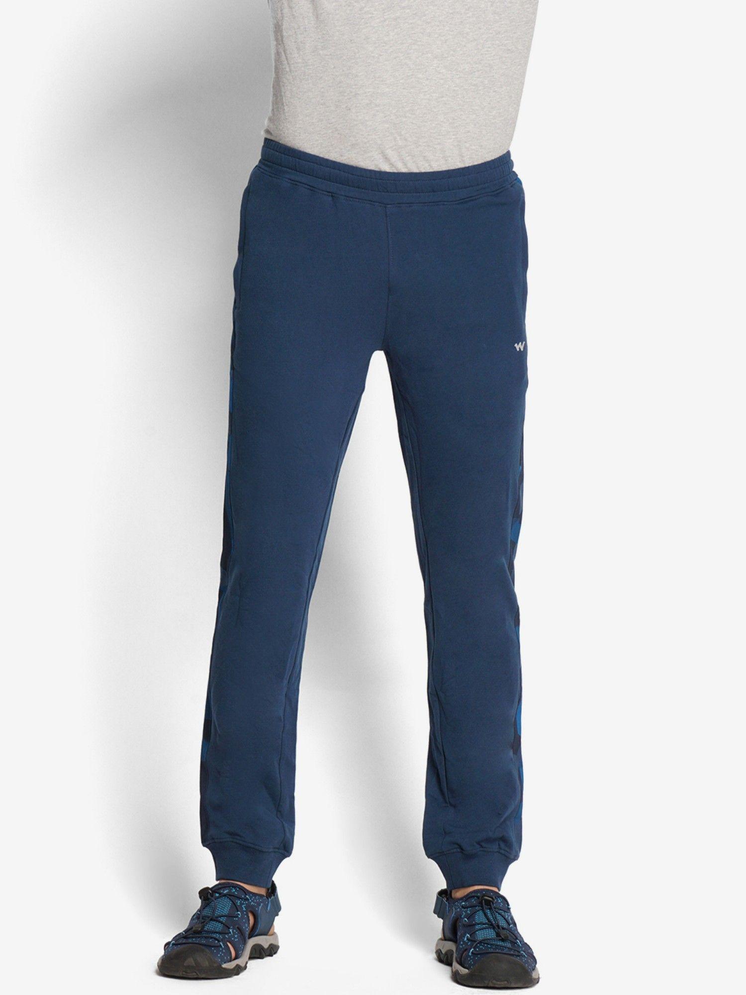 men printed regular fit trackpant-navy blue