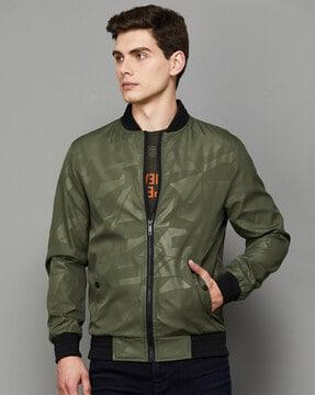 men printed regular fit zip-front bomber jacket