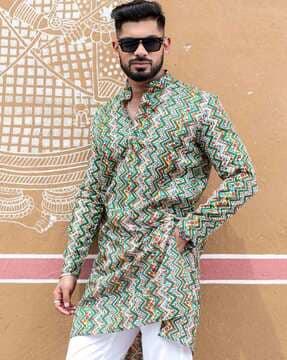 men printed relaxed fit long kurta