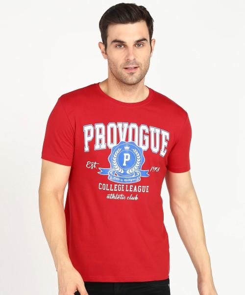 men printed round neck cotton blend red t-shirt