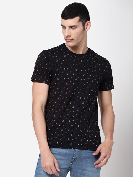 men printed round neck pure cotton black t-shirt