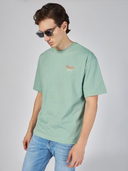 men printed round neck pure cotton green t-shirt