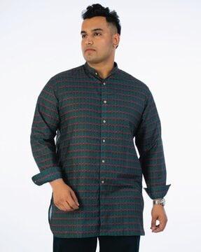 men printed short kurta with full-length sleeves