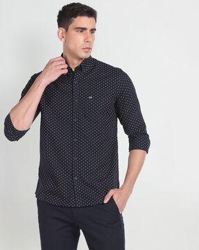 men printed slim fit cotton shirt