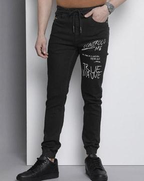 men printed slim fit jogger jeans