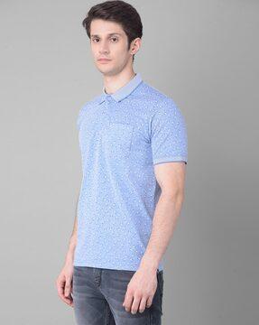 men printed slim fit polo t-shirt with patch pocket