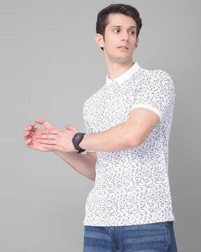 men printed slim fit polo t-shirt with patch pocket