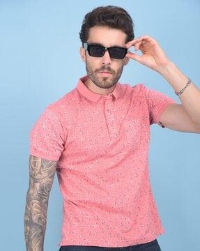 men printed slim fit polo t-shirt with patch pocket