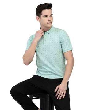 men printed slim fit polo t-shirt with patch pocket