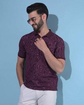 men printed slim fit polo t-shirt with short sleeves