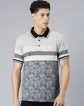 men printed slim fit polo t-shirt with short sleeves