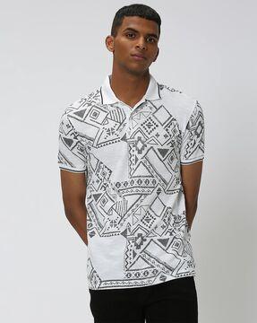 men printed slim fit polo t-shirt