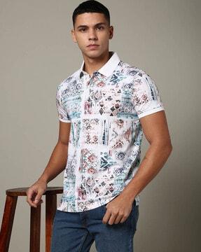 men printed slim fit polo t-shirt