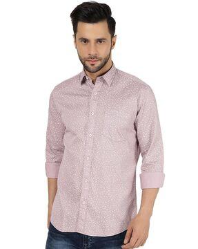 men printed slim fit shirt with patch pocket