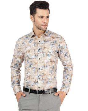 men printed slim fit shirt