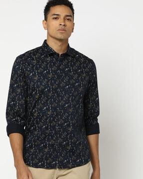 men printed slim fit shirt