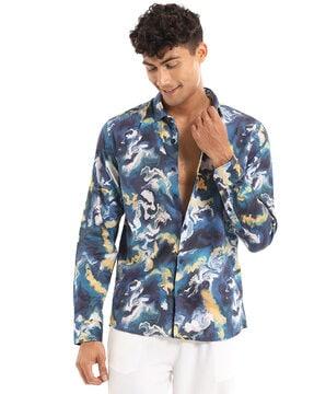 men printed slim fit shirt