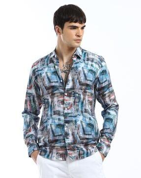 men printed slim fit shirt