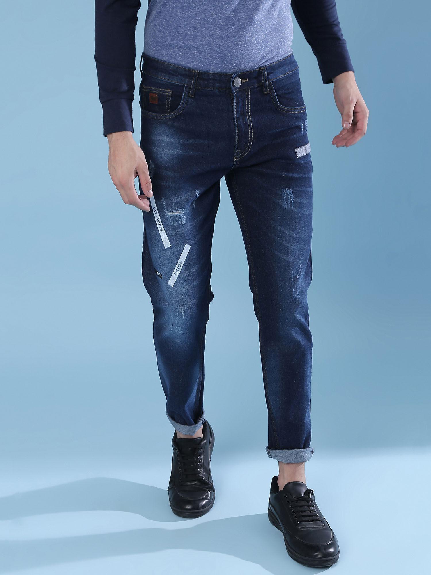 men printed stylish casual denim jeans