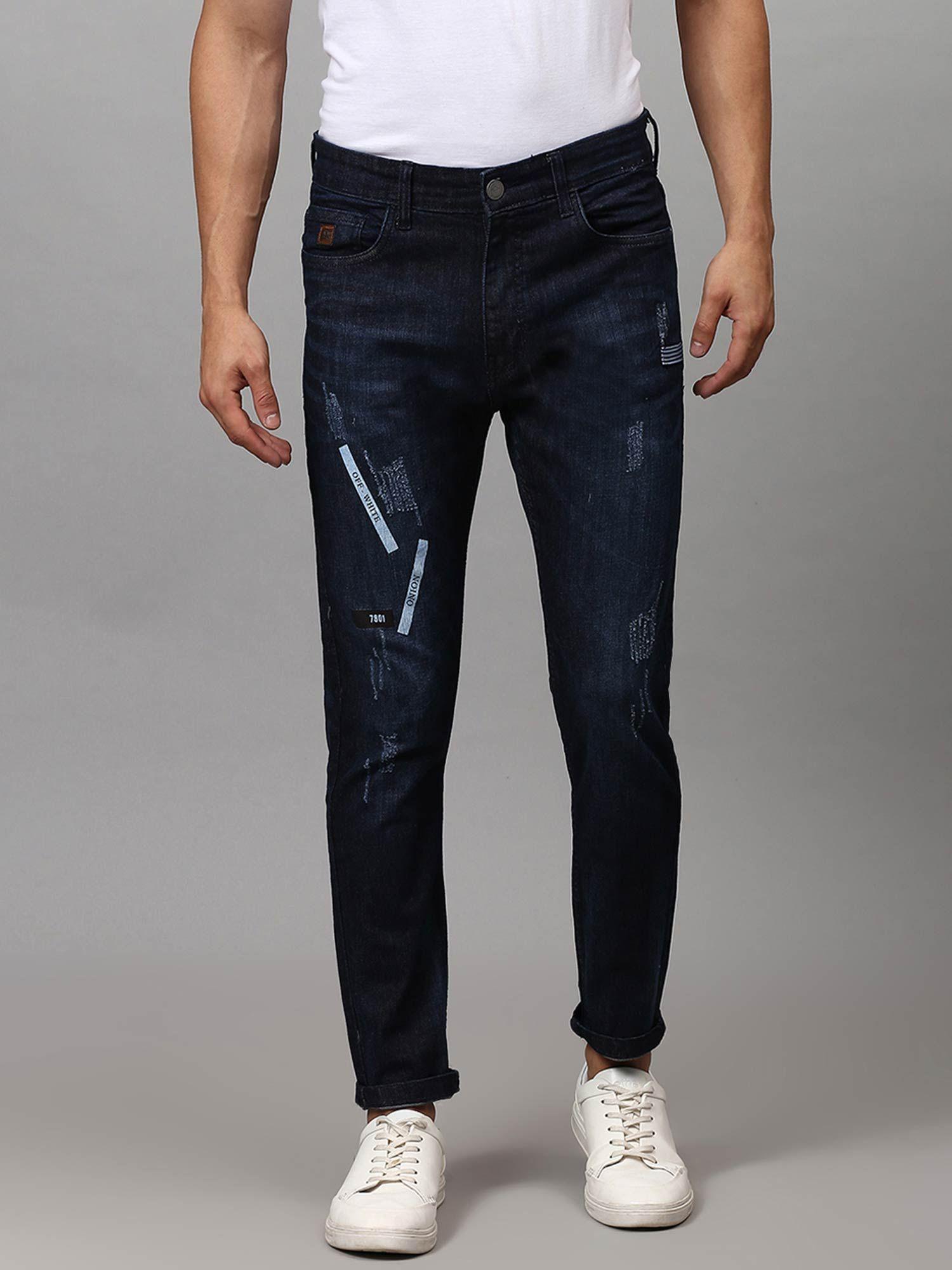 men printed stylish casual denim jeans