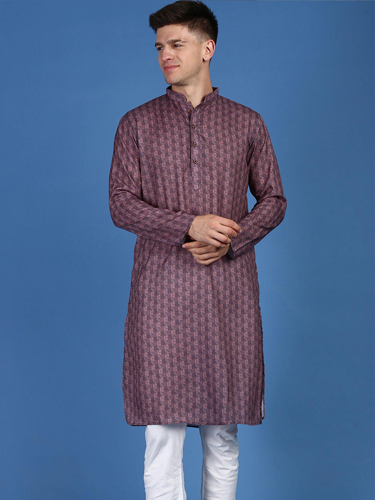 men printed trendy designer wine cotton kurta