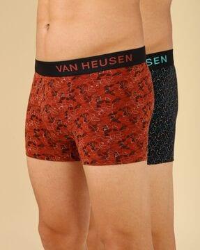 men printed trunks with brand waistband