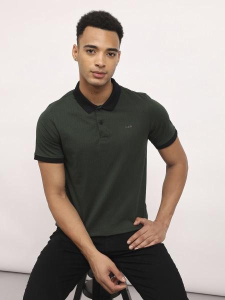 men printed v neck pure cotton dark green t-shirt