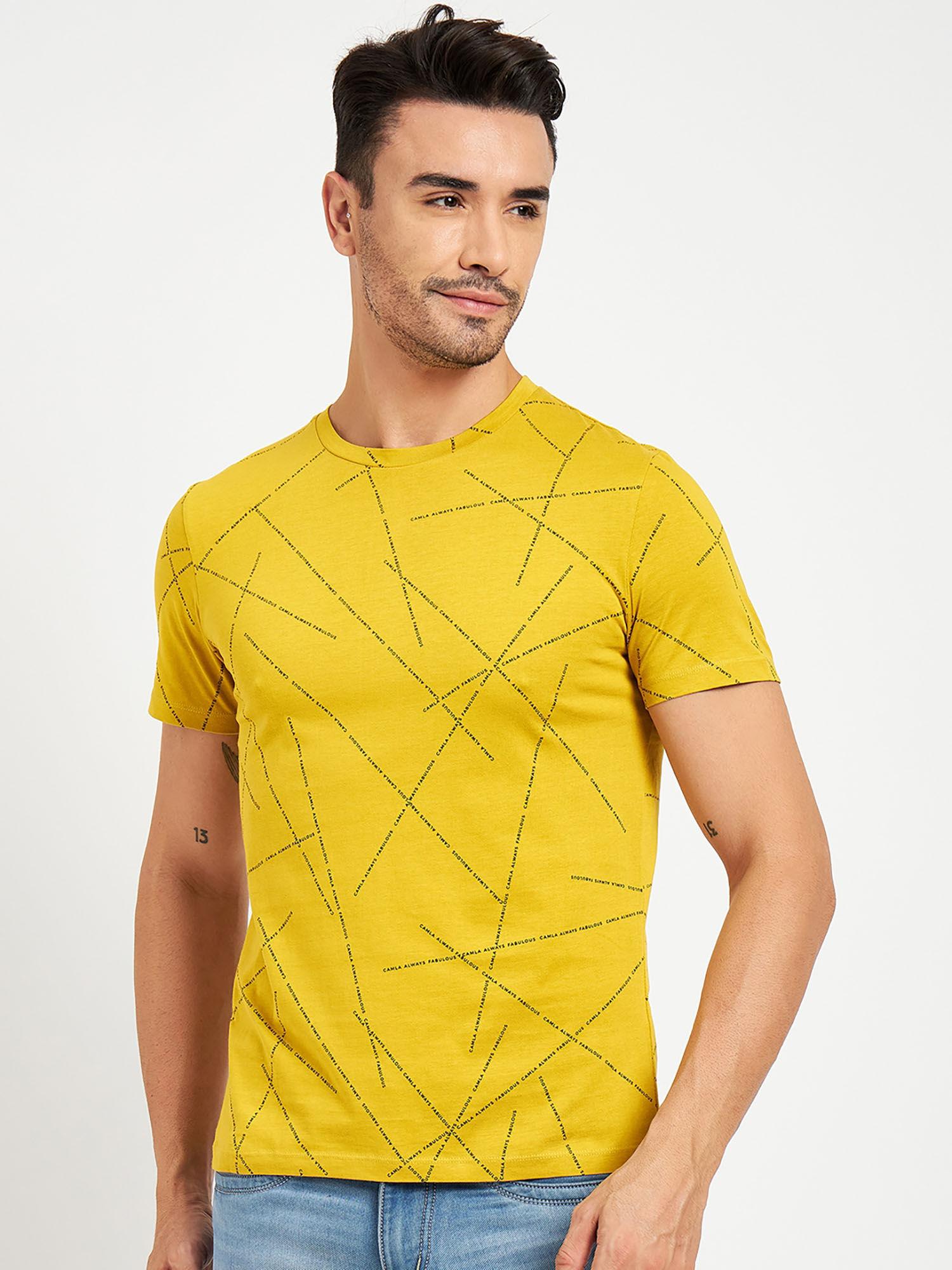 men printed yellow t-shirt